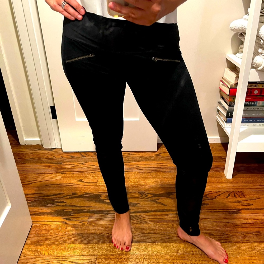 Aday “Throw and Roll” leggings in black, midrise, double layered waist, …